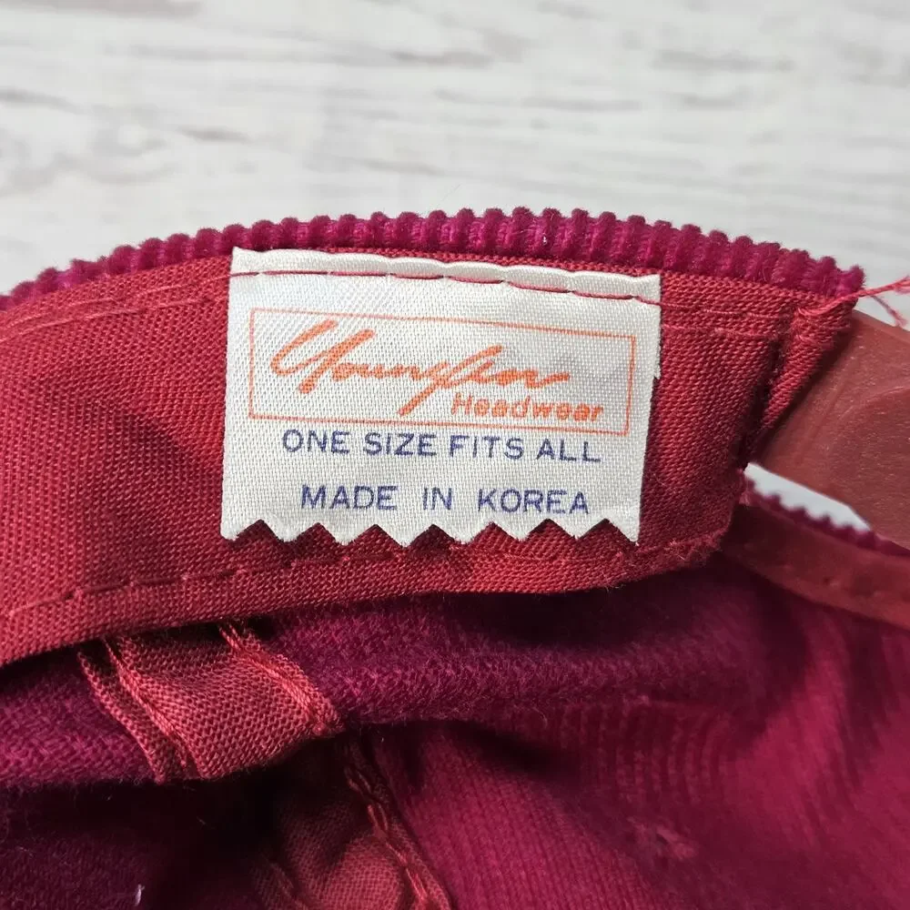 Vintage Maroon Corduroy Snapback Rope Hat Youngan Headwear "Talon" Script Spell - Picture 6 of 6